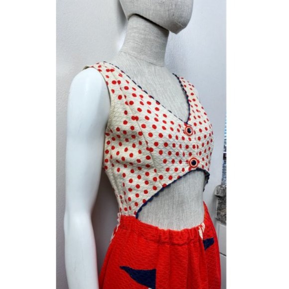 1960'S VINTAGE SAILBOAT CUTOUT MOD MAXI DRESS 6/8 - Picture 4 of 8